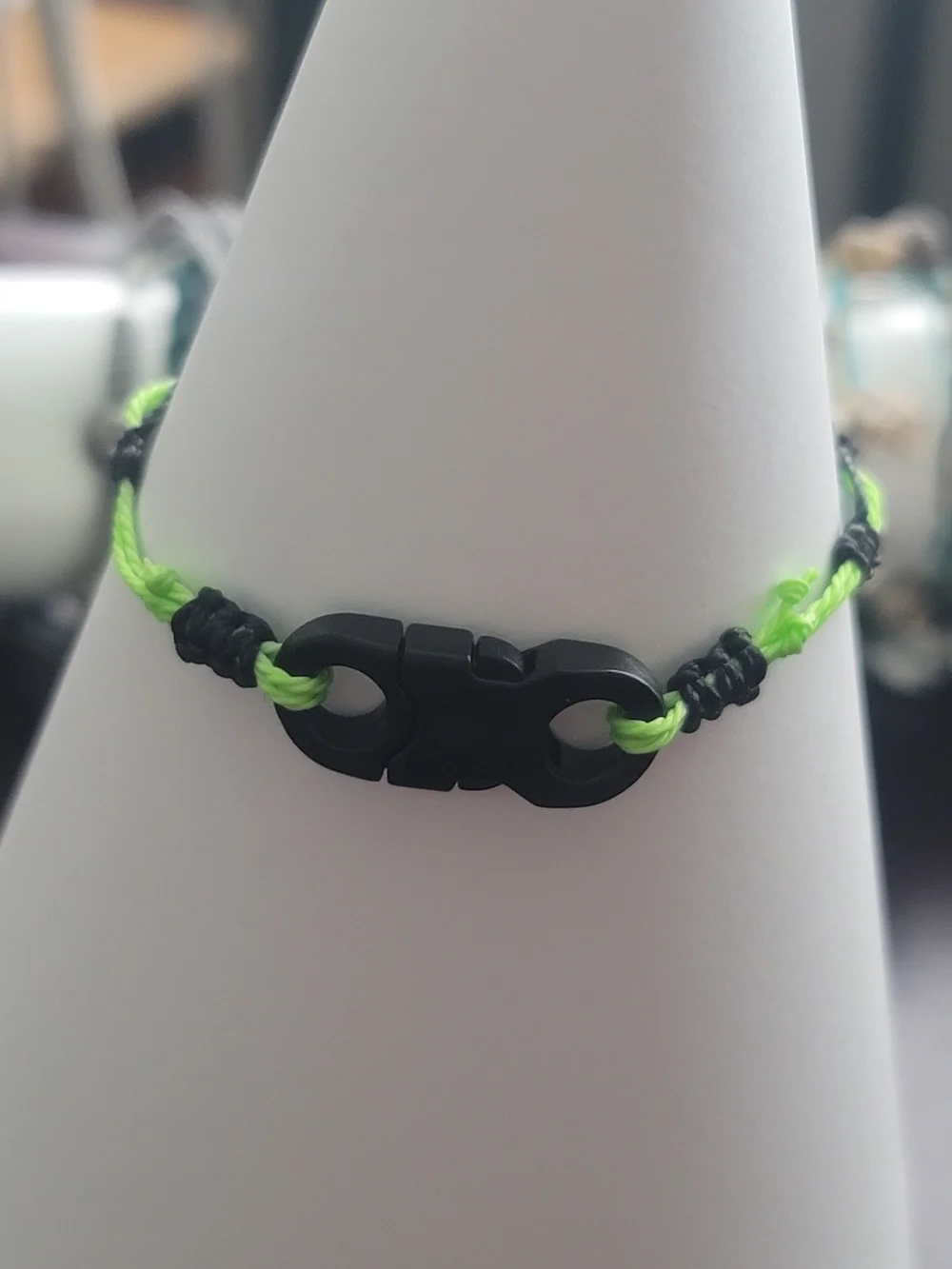 Handmade Black and Neon Green Braided Cord Bracelet